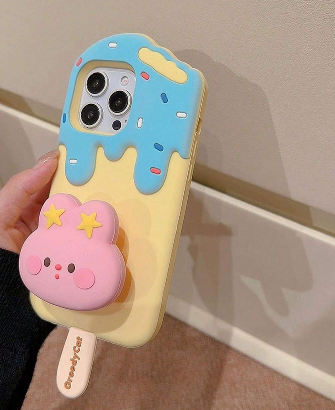 3D Cartoon Ice Cream Cute Cotton Candy Back Case with Holder